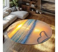 Via Vela Tappeto 150cm rotondi Romantic Heart in Sand Macchina per la nursery Tappetino circolari lavabili antiscivolo Sunset Beach antiscorrimento antimacchie a pelo basso Pieghevole e da