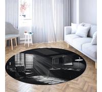 Via Vela Tappeto 180cm rotondi retrò scena nera lavabile resistenti alle macchie per uffici tapparelle da finestre ombre Tappetino circolari pavimento studio in casa scorrimento antiscivolo