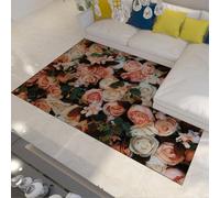 Via Vela Tappeto 80x150cm romantici Tappetino boho lavabile Rosa antiscivolo floreale Resistente alle macchie da cucina Soggiorno in peonia a pelo basso Shabby Chic French Country Blossom interno