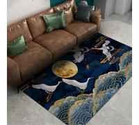 Via Vela Tappeto 90x150cm per decorazione artistica Tappetino gru blu navy antisversamento pieghevole a forma di luna piena asiatico dorato sottile atrio estetica Boho la casa retrò stanza del