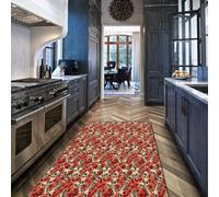 Via Vela Tappeto corridore in stile retrò 40x120cm Fiori rossi e motivo a teschio Tappeto per pavimento in corridoio lavabile antiscivolo a pelo corto per ufficio Lavanderia Camera da letto