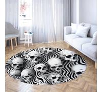 Via Vela Tappeto rotondo 120cm teschio righe bianco nero tappeto circolare 3D illusione ottica scheletro estetico antiscivolo lavabile tappetino camera soggiorno gaming