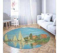 Via Vela Tappeto rotondo 180cm Regata velica in periferia Stampa Lavabile Antiscivolo Tappeto circolare pieghevole a pelo corto per camera da letto Patio esterno