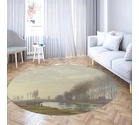 Via Vela Tappeto rotondo antiscivolo 180cm Paesaggio lungo la Senna Stampa Tappeto circolare leggero a pelo corto lavabile per soggiorno Camera da letto Porta d'ingresso