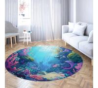 Via Vela Tappeto rotondo antiscivolo blu 160cm coralli colorati sul fondo del mare Tappeto circolare leggero a pelo corto lavabile per la cameretta del soggiorno
