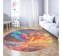 Via Vela Tappeto rotondo antiscivolo con stampa fenice colorata 100cm Scenario nuvola astratta Tappeto circolare leggero a pelo corto lavabile per la cameretta del soggiorno