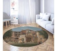 Via Vela Tappeto rotondo antiscivolo della metà del secolo 180cm Stampe architettoniche europee Tappeto circolare lavabile a pelo corto per interni per soggiorno cucina camera da letto