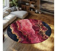 Via Vela Tappeto rotondo antiscivolo in stile astratto 80cm Rosso Nero Oro Agata Texture Tappeto circolare leggero a pelo basso lavabile per la porta d'ingresso della camera da letto