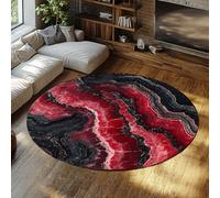 Via Vela Tappeto rotondo antiscivolo in stile di lusso 80cm Tappeto circolare leggero a pelo corto con texture agata nera astratta per la porta d'ingresso della camera da letto del soggiorno