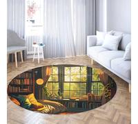 Via Vela Tappeto rotondo antiscivolo in stile rilassato 120cm Forest Cozy Cabin Scenery Tappeto circolare leggero a pelo corto lavabile per la porta d'ingresso della camera da letto