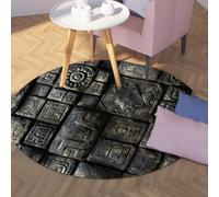 Via Vela Tappeto rotondo antiscivolo lavabile in stile vintage 180cm Modello geroglifico dell'antica civiltà Tappeto a cerchio grande per sala studio sala da pranzo