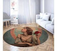 Via Vela Tappeto rotondo art nouveau camera ragazza 160cm 3D dea fiore retro grande tappeto circolare romantico vintage estetico lavabile in lavatrice pieghevole tappetino ingresso toilette