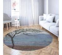 Via Vela Tappeto rotondo classico 120cm Stampa di paesaggi del villaggio rurale Tappeto antiscivolo lavabile in lavatrice per il pavimento per soggiorno Camera da letto Portico Dormitorio