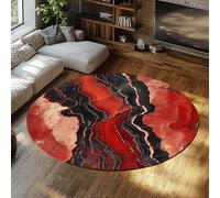 Via Vela Tappeto rotondo dal design estetico grigio 80cm - Tappeto astratto moderno arancione e nero con texture in marmo senza spargimento per la camera da letto dell'ingresso dell'atrio