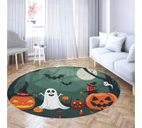 Via Vela Tappeto rotondo grande lavabile antiscivolo a tema Halloween 150cm Simpatico pipistrello fantasma notturno Tappeto circolare antiscivolo per sala studio sala da pranzo