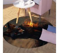 Via Vela Tappeto rotondo in stile fauna selvatica 160cm Misterioso lupo in fiamme Stampa Tappeto antiscivolo per interni lavabile di grandi dimensioni per l'ufficio dell'appartamento Mudroom