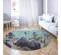 Via Vela Tappeto rotondo in stile impressionista 120cm Barche da spiaggia in partenza dal porto Stampa Tappeto antiscivolo per pavimento per soggiorno Camera da letto Portico Dormitorio