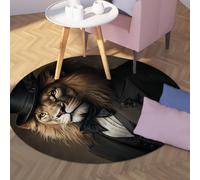 Via Vela Tappeto rotondo in stile moderno 200cm Leone Gentleman Modello Lavabile a pelo corto basso Antiscivolo Tappeto a cerchio sottile per armadio Corridoio di casa Sala giochi
