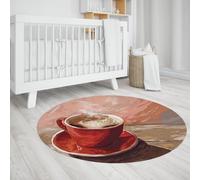 Via Vela Tappeto rotondo in stile neutro 100cm Delizioso modello di caffè Tappeto circolare lavabile per interni antiscivolo per appartamento di fango Asilo nido domestico