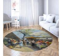 Via Vela Tappeto rotondo in stile retrò 200cm Scenario del mercato dei fiori Lavabile Antiscivolo a pelo corto Pieghevole Tappeto circolare antispargimento per camera da letto Patio sul ponte