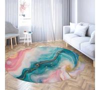 Via Vela Tappeto rotondo in stile semplice 180cm Teal Pink astratto Texture fluida liquida Lavabile Tappeto circolare a pelo corto antiscivolo per patio esterno