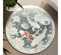 Via Vela Tappeto rotondo lavabile 100cm Buona fortuna Feng Shui Decor Buona fortuna Pesce Koi Tappeto a pelo corto con pavimento interno sottile antiscivolo per sala da pranzo all'ingresso
