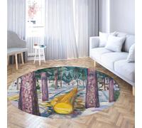 Via Vela Tappeto rotondo lavabile 160cm Paesaggio forestale Il Giallo Stampa Log Home Decor Tappeto antiscivolo a cerchio grande per sala studio Sala da pranzo Balcone