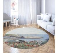 Via Vela Tappeto rotondo lavabile 80cm Fiori rossi Stampa Isole di secche Tappeto circolare per pavimenti interni a pelo corto antiscivolo per camera da letto Soggiorno Sala da pranzo
