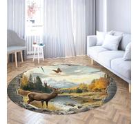 Via Vela Tappeto rotondo lavabile in lavatrice dal design estetico 100cm Elk By the Autumn Forest Stream Tappeto circolare antiscivolo per pavimento a pelo corto per sala conferenze