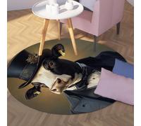 Via Vela Tappeto rotondo lavabile in stile nordico 120cm Cow Gentleman Pattern Soggiorno Tappeto a pelo corto sottile antiscivolo per pavimento interno per sala da pranzo all'ingresso