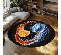 Via Vela Tappeto rotondo lavabile nero 200cm Feng Shui Bagua liquido astratto blu e arancione Tappetino in moquette sottile antiscivolo a pelo corto per ingresso