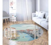 Via Vela Tappeto rotondo moderno 120cm città d'acqua fuori dalla finestra tappeto antiscivolo lavabile in lavatrice tappetino per la decor della casa per soggiorno camera da letto portico dormitorio