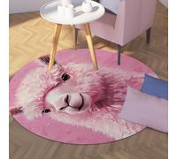 Via Vela Tappeto rotondo rosa 80cm Carino animale domestico Stampa Alpaca Tappeto lavabile in lavatrice antiscivolo Tappetino per arredamento per la casa Soggiorno Camera da letto Portico Dormitorio