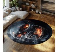 Via Vela Tappeto rotondo teschio fiammeggiante gotico 150cm 3D fuoco inferno lava scheletro tappeto circolare antiscivolo lavabile fantasy oscuro tappetino soggiorno camera gamer