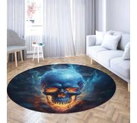 Via Vela Tappeto rotondo teschio gotico man cave 80cm 3D scheletro blu scuro grande tappeto circolare astratto estetico lavabile in lavatrice pieghevole tappetino sala da pranzo gaming