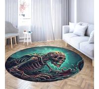 Via Vela Tappeto rotondo teschio horror gotico camera 100cm 3D scheletro grande tappeto circolare fantasy oscuro estetico lavabile in lavatrice sottile tappetino man cave studio gaming