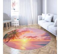 Via Vela Tappeto rotondo tramonto spiaggia tropicale 100cm 3D onda oceano rosa tappeto circolare antiscivolo gomma sottile basso profilo tappetino ufficio casa camera gaming