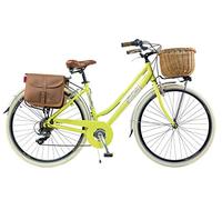 Via Veneto By Canellini Bici Bicicletta retrò Vintage Alluminio Donna con Cesto + Borse + Campanello Via Veneto (46, Giallo)