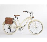 Via Veneto the Original - Bicicletta Cruiser Donna Sun on the Beach Lady 26” 6V, con Borse Laterali, Taglia 43, Beige, Retrò Vintage in Alluminio | VV790L