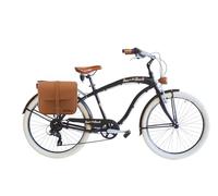 Via Veneto the Original - Bicicletta Cruiser Uomo Sun on the Beach Man 26” 6V, con Borse Laterali, Taglia 47, Black Matt, Retrò Vintage in Alluminio | VV790M