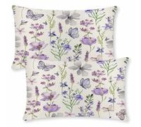 ViaElayu Federe Cuscini Divano 30x50 Rettangolo Primaverile Federa Cuscino da Esterno Viola Grigio Fiori Foglie Farfalle Federe per Cuscini Decorativi da Giardino Copricuscino Set di 2
