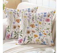 ViaElayu Federe Cuscini Divano 40x40 Primaverile Floreale Federa Cuscino da Esterno Fiori Blu Rosa Gialli Foglie Verde Farfalle Federe per Cuscini Decorativi da Giardino Copricuscino Set di 2