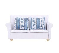 ViaGasaFamido 1/12 di Divano in Miniatura da Bambola con Cuscini Eleganti Mobili Fai -da -te in Stile Bianco in Stile Bianco per Soggiorno Accessori per la (Doppio divano con cuscino)