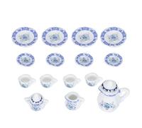 ViaGasaFamido 15 Pezzi 1:12 Scala Miniature Accessori da Cucina da Cucina Accessori da tè per Forniture per Giocattoli per Bambole (Colore in porcellana bianca blu)