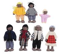 ViaGasaFamido Bambole Familiari, Figure di Casa delle Bambole in Legno da 7 Pezzi con Corpo Morbido e Arti Flessibili, per Bambini e Giochi di Ruolo (7 burattini neri)