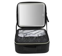 ViaGasaFamido Borsa per Trucco Portatile a LED, Materiale TPU, Specchio Ricaricabile, Grande capacità con Luce Regolabile per gli Amanti del Trucco da Viaggio (BLACK)