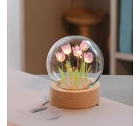 ViaGasaFamido Lampada da Notte a Forma di Tulipano Fai-da-Te Sfera di Cristallo e Vetro con Base in Legno per Camera da Letto Viola