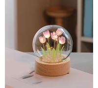 ViaGasaFamido Lampada da Notte a Forma di Tulipano Fai-da-Te Sfera di Cristallo e Vetro con Base in Legno per Camera da Letto Viola
