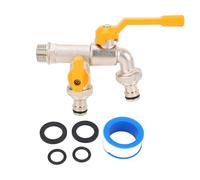 ViaGasaFamido Rubinetto per Acqua in Ottone 1 Ingresso 2 Uscite Rubinetto Doppio con Ingresso 10 Mm Uscita 15 Mm per Giardino Esterno Balcone Domestico