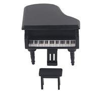 ViaGasaFamido Tastiera per Pianoforti per Bambini 1:12 Mini Simulazione in Miniatura Grand Piano in Legno con Sgabello per Ornamenti per la Casa Dollomarina Decorativa (BLACK)